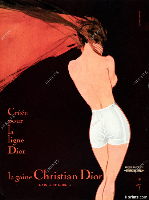 Christian Dior Lingerie 1959 René Gruau Ceinture Culotte D48