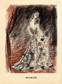 Worth 1939 Eric, Evening Gown, Fashion Illustration