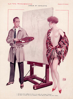 Léonnec 1929 ''Amour et Cotelette'' Artist model, topless