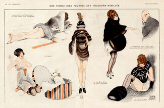 Léonnec 1917 ''Une femme bien fourrée...'' Sexy Elegant Parisienne Furs