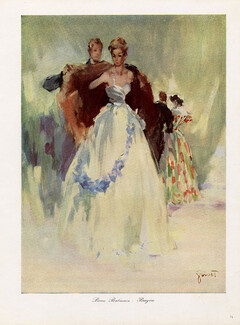 Grisot 1948 Pierre Balmain & Bruyère Evening Gown, Fashion Illustration