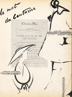 Christian Dior 1950 "Le mot du Couturier" "Ligne Verticale" Winter Fashion Illustration
