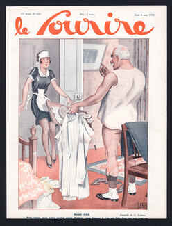 Léonnec 1930 Maid Surprises Man Getting Dressed