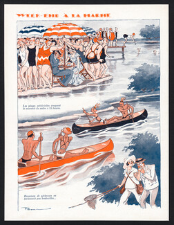 Pem 1932 Week-end à la Marne, Swimmers in the Marne River, Canoë