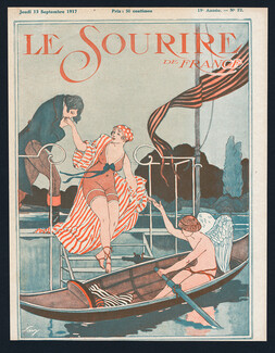 Savy 1917 Le Sourire Cover, Swimmer, Boat, Angel