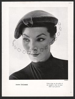 Janette Colombier 1953 Béret fine voilette, Photo Dambier