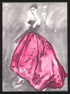 Balenciaga 1956 Evening Gown Fashion Illustration, Bernard Blossac