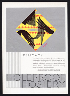 Holeproof Hosiery 1931 Erté, Art deco Advert, Delicacy, Silver Ink, back : Harper's Bazaar Cover by Léon Bénigni