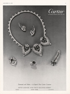 Cartier 1950 Diamonds and Rubies, Necklace, Earrings, Clips