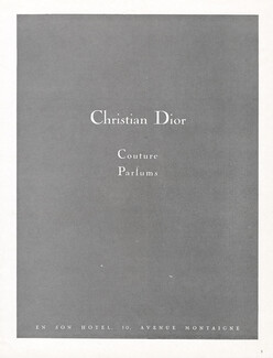 Christian Dior (Couture, Parfums) 1948 En Son Hotel, 30, Avenue Montaigne (light grey)