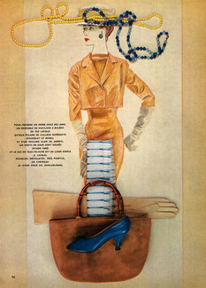 À Paris la femme porte, 1956 - Ted Lapidus, Renel, Jarrey, Roger Faré, Sac J. Casale, Roger Vivier pour Christian Dior