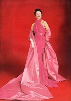 Pierre Balmain 1957 Robe fourreau, Abraham, Etole en satin rose