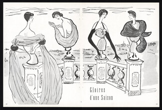 Echarpes et Gants — Gloires d'une saison, 1950 - Jacques Fath, Jean Dessès, Christian Dior, Schiaparelli, Illustration J.-L. Clerc