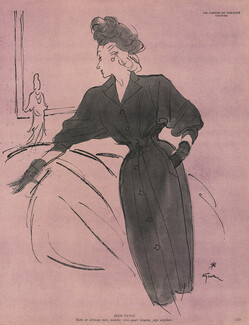 Jean Patou 1945 Robe en ottoman noir, René Gruau
