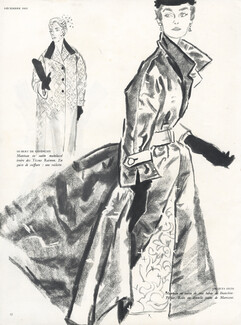 Jacques Heim 1953 Manteau Bianchini Férier, Fashion Illustration