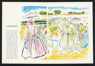 Givenchy Boutique, J. Fath, Christian Dior 1955 Dessin Rose Gouret, Deauville, Horse Racing