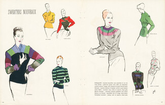 Sweaters Nouveaux 1948 Schiaparelli, Hermès, Anny Blatt, Marcel Rochas... Fashion Illustration by Jeb