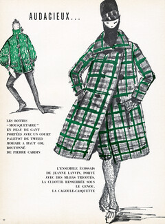 Jeanne Lanvin 1963 Ensemble Ecossais, Cagoule Casquette, Jacques Costet
