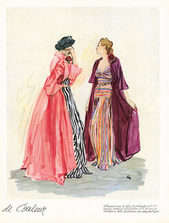 Molyneux 1937 Robes rayées multicolores, Evening Gown, Eric