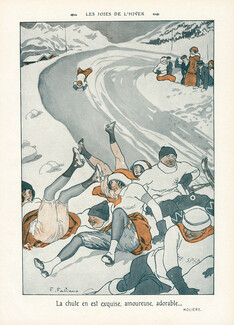 Fabiano 1914 Les Joies de l'Hiver, La Chute, Luge, Sled