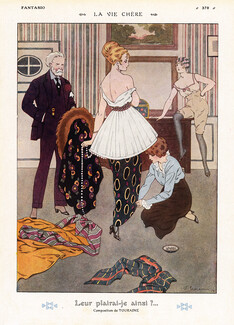 Edouard Touraine 1913 "La Vie Chère" Fitting Model Seamstress, Evening Gown