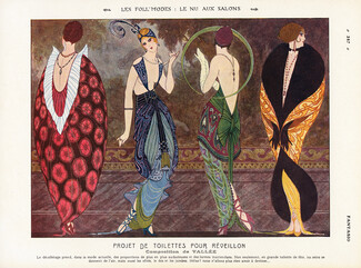 Les Foll'modes - Le Nu aux Salons, 1913 - Armand Vallée, Evening Gowns Fashion Satire, Art Deco