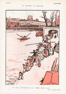 Marcel Capy 1920 Quais de Seine, Un sac d'anthracite est tombé dans l'eau