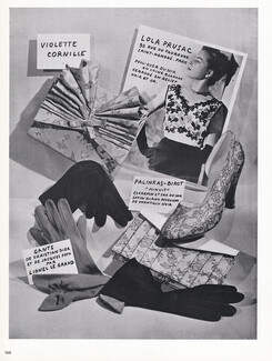 Violette Cornille (Handbags) 1950 Lola Prusac, Lionel Le Grand (Gloves), Palinkas-Birot (Shoes, Handbags)