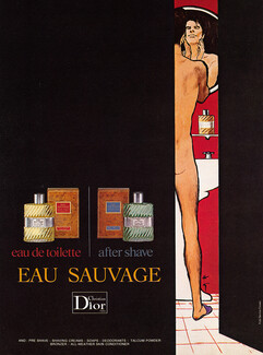 Christian Dior (Perfumes) 1975 Eau Sauvage, René Gruau (logo at bottom)