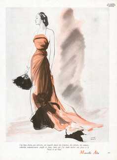 Marcelle Alix 1947 Pierre Pagès, Evening Gown Fashion Illustration