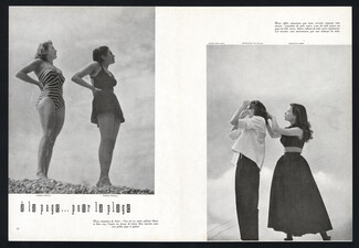 André Ledoux, Marcel Rochas, Madeleine de Rauch, Christian Dior 1948 "A la plage", Beachwear, Photo Remy Duval