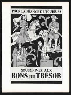 Bons du Trésor d'après Lucien Boucher 1944 Jeanne d'Arc, Henri IV, Colbert, Pasteur