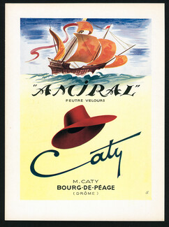 Caty (Hats) 1944 Feutre Velours Amiral