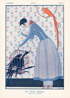 Le Vilain Oiseau, 1915 - George Barbier, Weimar Eagle in Cage, Parrot, World War I Art Deco