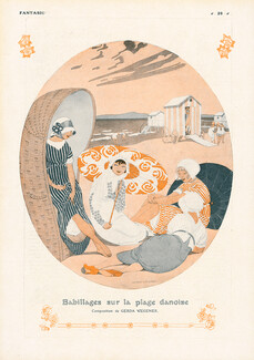 Babillages sur la plage Danoise, 1913 - Gerda Wegener, Danish Beach, Bathing Beauties