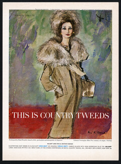 Milium (Clothing) 1961 René Bouché, Blue Fox, Fashion Illustration