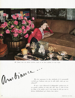 Gabrielle Chanel 1939 Coco Chanel Portrait with favorite Roses Flowers, Interior Decoration