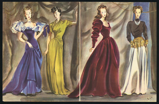Pour ne pas perdre la main, 1943 - Robert Piguet, Mad Carpentier, Lucien Lelong, Paquin, André Delfau, back: Balenciaga, Jeanne Lanvin, Texte par Germaine Beaumont, 4 pages