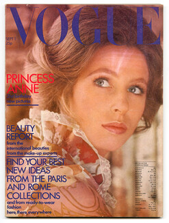 UK Vogue British Magazine 1971 September 1st, Princess Anne, Peter Knapp, Yves Saint Laurent, Charlotte Rampling, Valentino, David Bailey