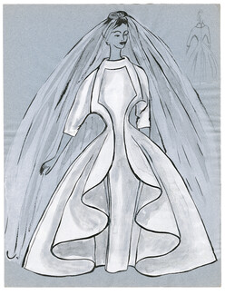 Blanche Bassia 1960 Original Fashion Drawing, Wedding Dress