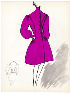 Blanche Bassia 1965 / 1970 Original Fashion Drawing, Fuchsia