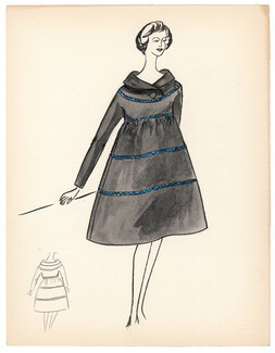 Blanche Bassia 1965 / 1970 Original Fashion Drawing