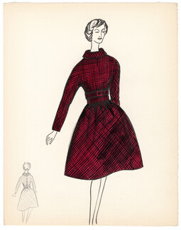 Blanche Bassia 1965 / 1970 Original Fashion Drawing