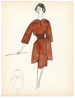 Blanche Bassia 1965 / 1970 Original Fashion Drawing