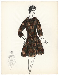 Blanche Bassia 1965 / 1970 Original Fashion Drawing
