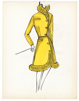 Blanche Bassia 1965 / 1970 Original Fashion Drawing, Yellow