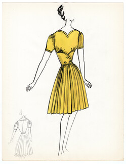 Blanche Bassia 1965 / 1970 Original Fashion Drawing, Yellow