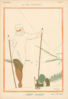La Paix Helvétique... Sport d'Hiver, 1917 - Ben Sussan Cross-country Ski, Switzerland