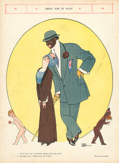 Georges Leonnec 1910 "Amour Noir et Blanc" Tall Black American
