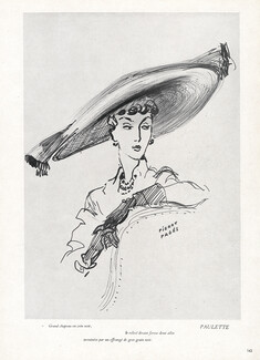 Paulette (Millinery) 1949 Black Hat, Pierre Pagès